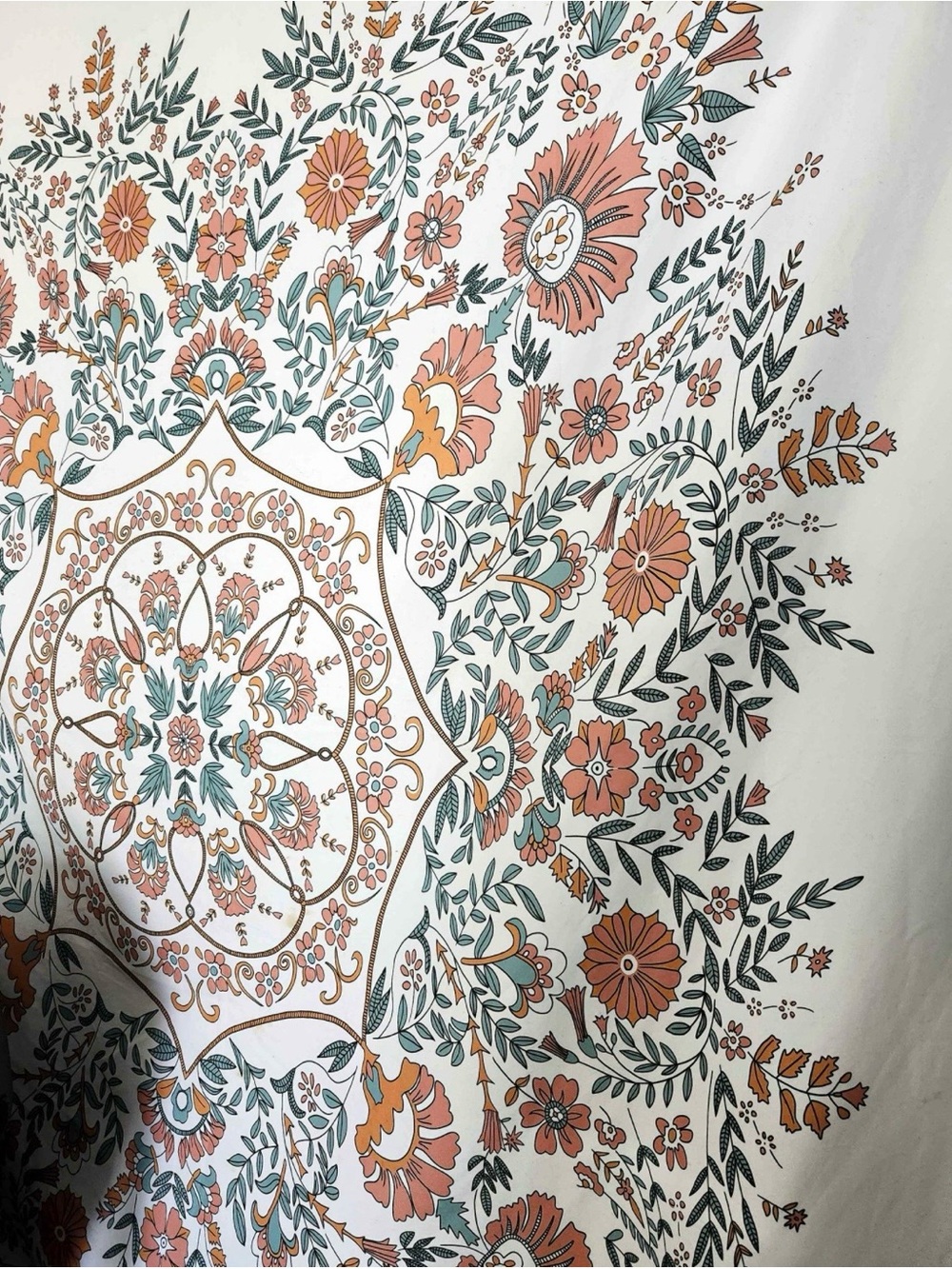 Bohemian Floral Mandala Tapestry - Coral, Teal & Cream